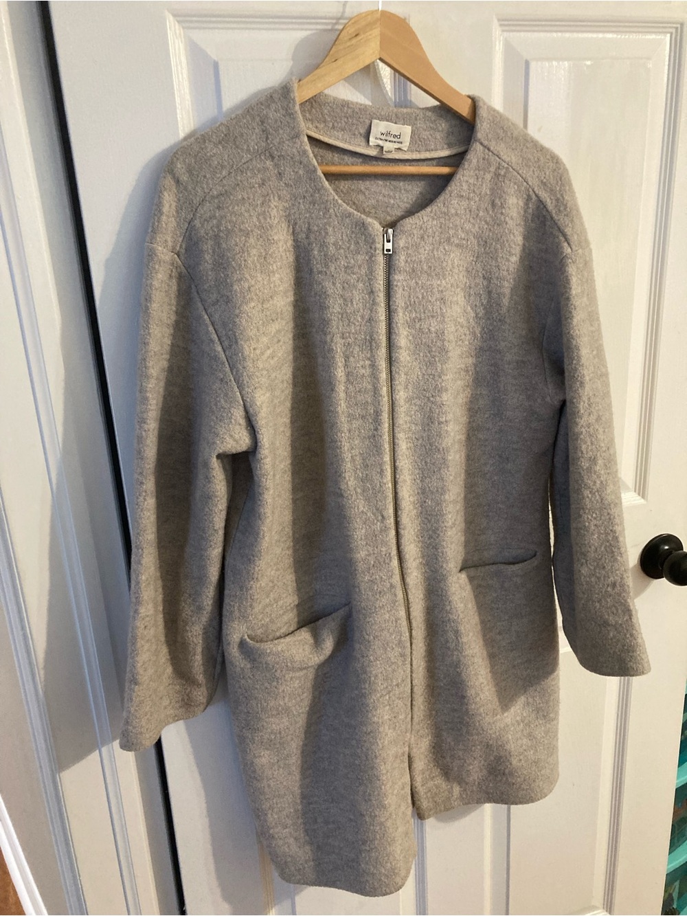 Wilfred Gray Collarless Zip Wool-Blend Coat